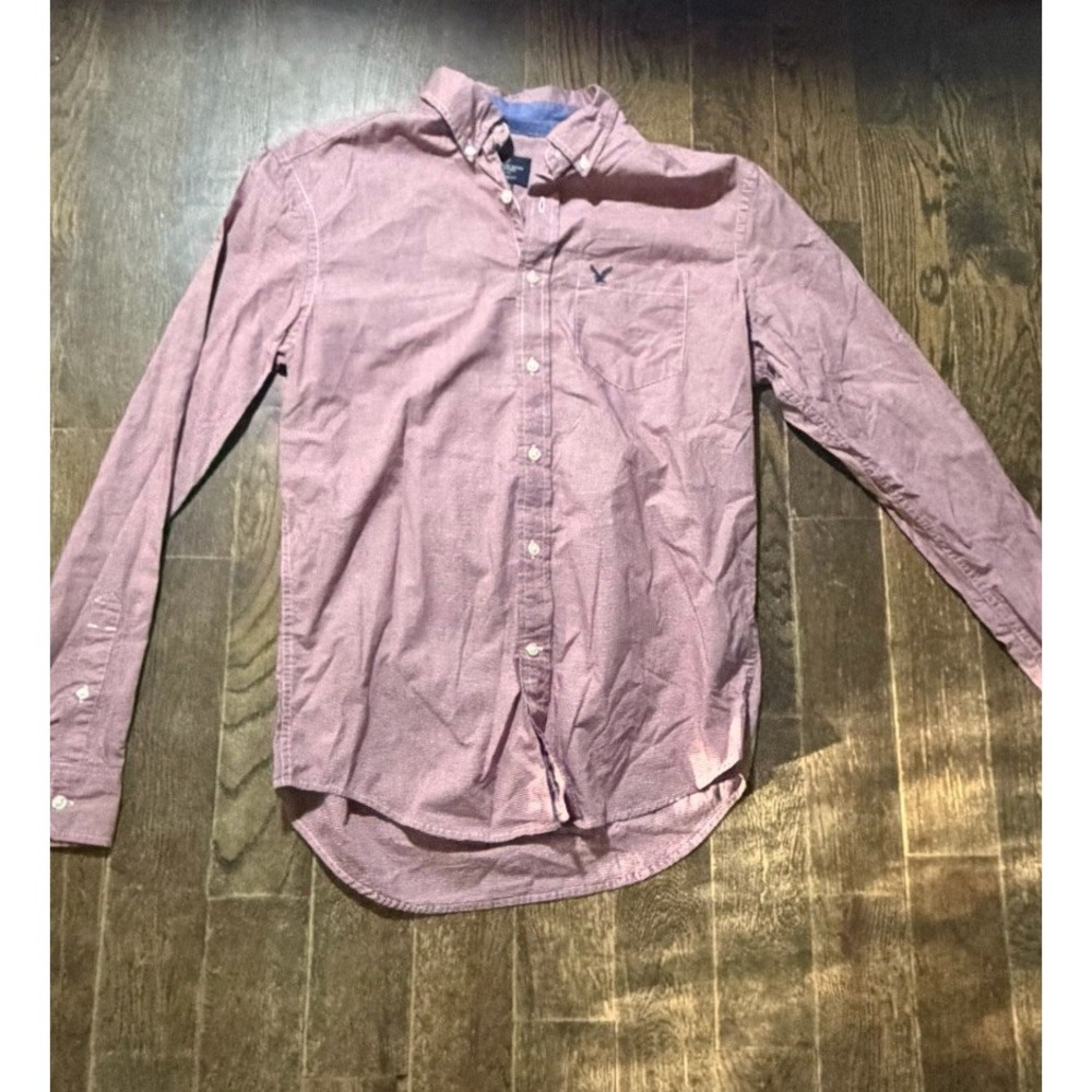 American Eagle Mens Shirt Small Gingham Red Classic Fit Long Sleeve Button Down